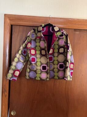 Winding River Reversible Quilted Jacket Button Front Art Print Women's Medium